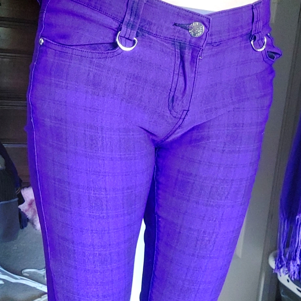 Banned Apparel Purple Plaid Stretchy Skinny Jeans